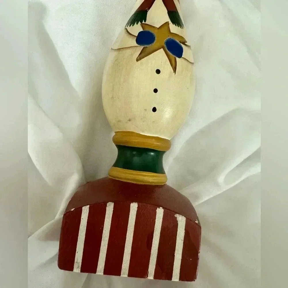 VTG 90’s Candlestick Christmas Snowman Cottagecore Country Wooden Hand Painted - Picture 3 of 11
